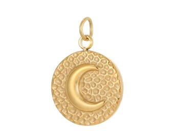 2Pcs Stainless Steel Moon Pendant, Hammered Round Moon Necklace Pendant, DIY Charm 13mm
