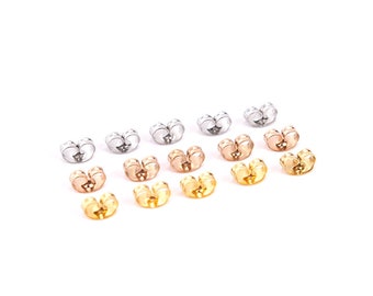 100Pcs 4.5x6mm High Quality Stainless Steel Earring Backs, Earring Plugs, Ear Studs Backs, Earring Stoppers, Gold, Rose Gold Findings