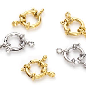4Pcs Stainless Steel Carabiner Clasp, Round Spring Clasp, Gold Spring Gate Ring Toggle, Push Gate Ring, Necklace Clasp