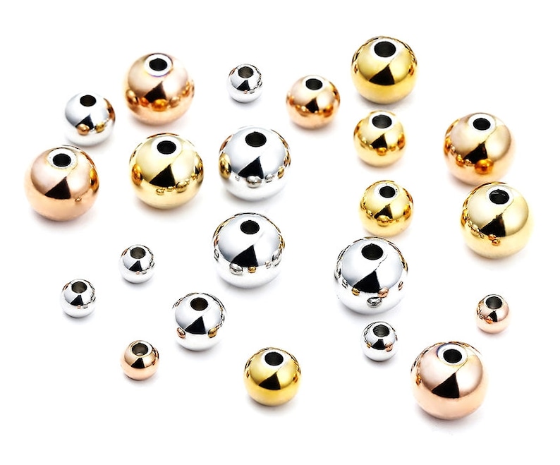 100Pcs 3mm 4mm 5mm 6mm 8mm 10mm Perles despacement en acier inoxydable, perles de boule dor, perles de boule noire Découvertes de bijoux Fournitures en gros image 1
