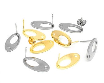 20Pcs 18.5x9.5mm 316L Stainless SteelOval Shape Stud Earring Blanks, Geometric Polygonal Earring Posts for Jewelry Making