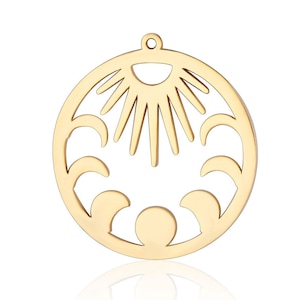 Stainless Steel Laser Cut Sun Pendant, Hallow Round Sun Charm, Gold Round Sun Pendants, DIY Necklace Charms Jewelry Making 28mm