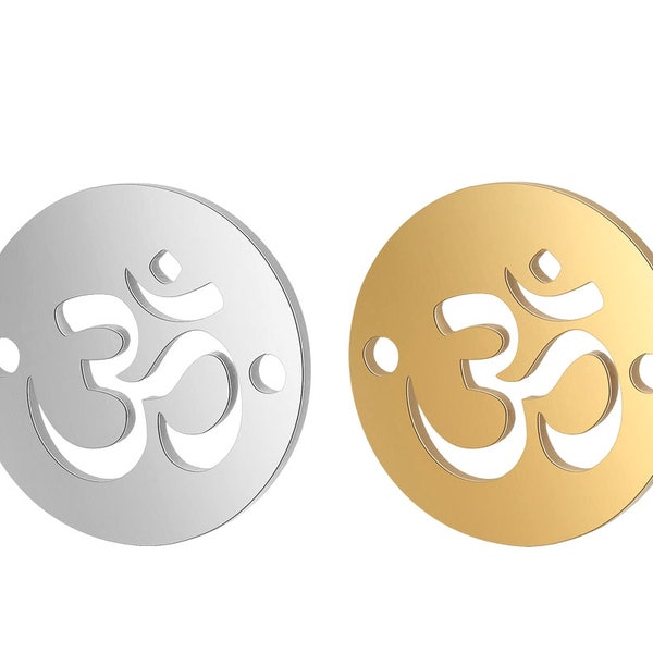 Stainless Steel Laser Cut Om Charm, Round Om Pendant, Silver Gold Stainless Steel Bracelet Charms, DIY Necklace Charms 12mm