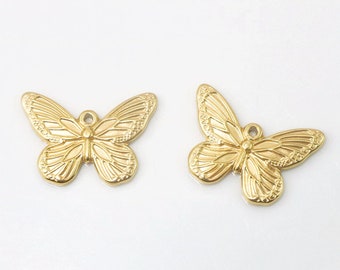 2 colgantes de mariposa de acero inoxidable, dijes de mariposa, colgantes de collar de mariposa de oro de 18 quilates, dijes de collar de bricolaje para hacer joyas de 31 x 21 mm