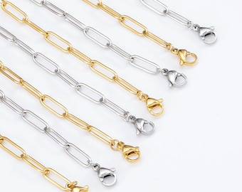 5Pcs 12x4mm Stainless Steel Paper Clip Chain Necklace, Gold Chain with Clasp, Steel Paper Clip Necklace Chain, Jewlery Findings Supply 45cm