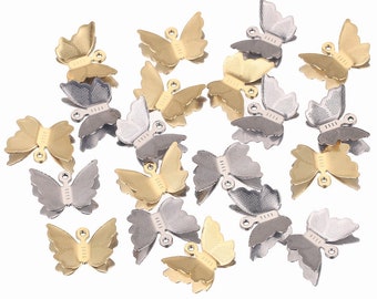 20 pièces breloques papillon en acier inoxydable, pendentif papillon, résultats de boucles d'oreilles papillon découpées au laser, breloques de bracelet pour la fabrication de bijoux