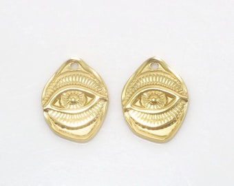 2Pcs Stainless Steel Eye Pendant, Evil Eye Charm, Gold Eye Earring Pendants, DIY Necklace Charms Jewelry Making 17.5mm