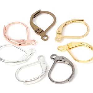 50pcs 16x10mm Color Plated Brass Lever Back Earring Hooks with Open Loop, Leverback French Earring Hooks, Ear Hooks