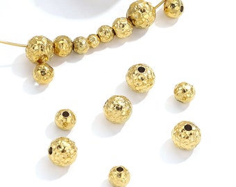 10Pcs 4mm 5mm 6mm 8mm Perles d’espacement martelées en acier inoxydable, Perles de boule d’or, Perles de boule martelées Résultats de bijoux Fournitures en gros