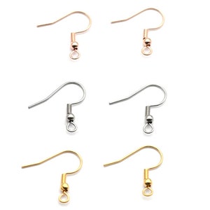 50/100Pcs 19mm Stainless Steel Ear Hooks, Ball an Coil Earring Hook Findings, Gold Earhooks, Surgical Steel Ear Hooks, DIY Jewelry Supplies