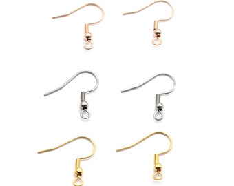 50/100Pcs 19mm Stainless Steel Ear Hooks, Ball an Coil Earring Hook Findings, Gold Earhooks, Surgical Steel Ear Hooks, DIY Jewelry Supplies