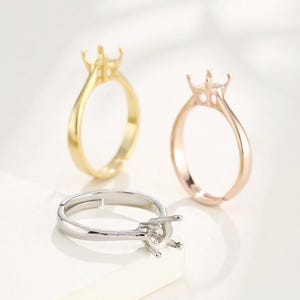 1 st 4,5 mm 5,5 mm 6,5 mm 7,5 mm 4-stifts diamantringinfattning, ringämnen, justerbara ringinfattningar i 925 sterlingsilver, ringbas i guld och silver