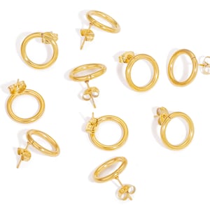 10Pcs 14mm Stainless Steel Hoop Earring Blanks, Gold Circle Studs, Round Ring Post Earring, DIY Jewelry Making Ear Hooks