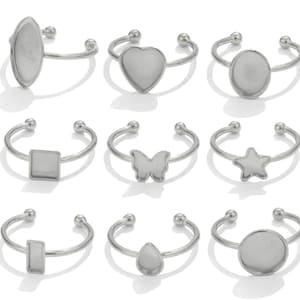 5pcs Stainless Steel Ring Blanks, Ring Base, Rectangular Base Setting, Open Ring Settings, Teardrdop Base Ring Blanks, Round Ring Blank Base