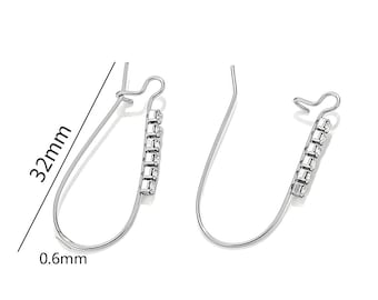 10 ganchos franceses para pendientes de acero inoxidable de 20 mm, 25 mm y 32 mm, con pavé de circonitas, ganchos para pendientes tipo riñón y accesorios para la creación de joyas DIY.
