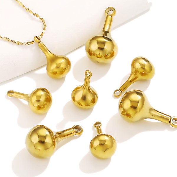 5Pcs Stainless Steel Gourd Beads, Gourd Pendant, Stainless Steel Necklace Bead, Chain End Ball Bead for Jewelry Making