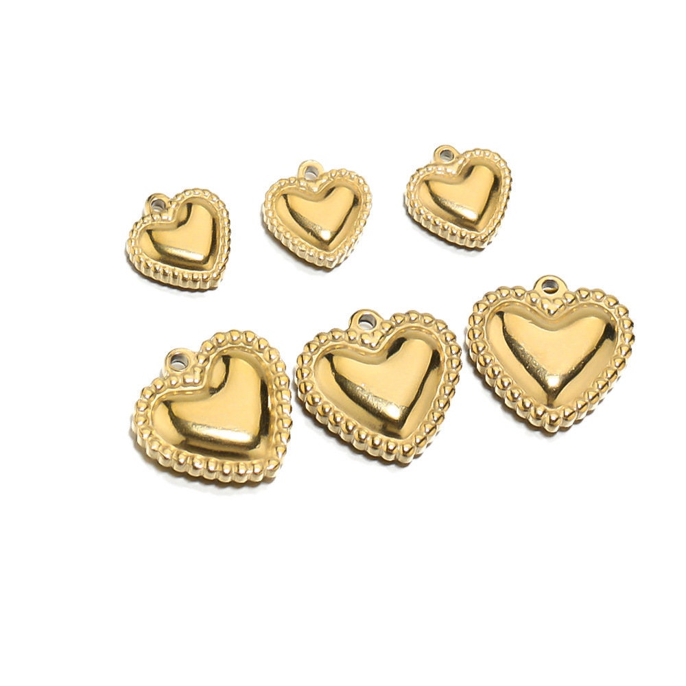 5Pcs Stainless Steel Heart Pendant, Heart Charm, Earring Charms, Silver Gold Stainless Steel Necklace Pendant, DIY Charm 10mm, 15mm