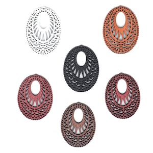 20Pcs Wooden Earring Charms, 40x30mm Painted Wood Pendant, Oval Filigree Wooden Earring Pendant Wholesale Wood Supply Findings