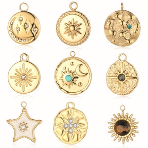 Stainless Steel Laser Cut Geometric Shapes Pendant, Sun Charm, Moon Charms, Stainless Steel Star Necklace Pendant, DIY Charm