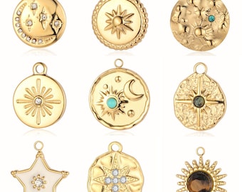 Stainless Steel Laser Cut Geometric Shapes Pendant, Sun Charm, Moon Charms, Stainless Steel Star Necklace Pendant, DIY Charm