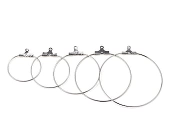 30Pcs 20mm 25mm 30mm 35mm 40mm Stainless Steel Hoop Earring Blanks, 316L Ear Loops, French Wire Hoop Earring, DIY Jewelry Making Ear Hooks