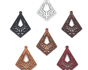 20Pcs Wooden Earring Charms, 38x28mm Painted Wood Pendant,  Filigree Rhombus Wooden Earring Pendant Wholesale Wood Supply Findings