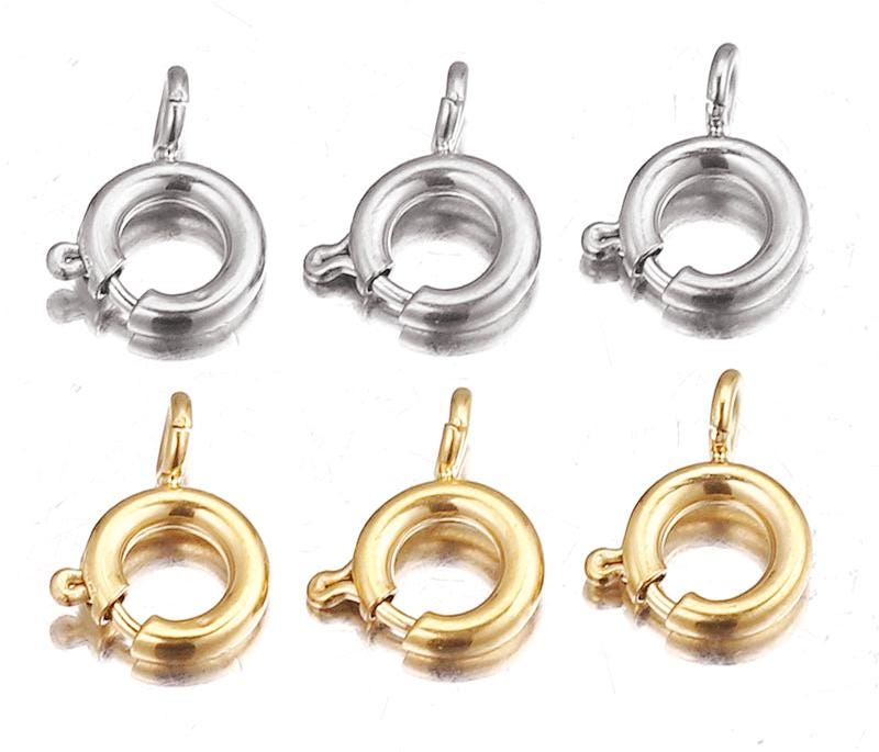 6pcs Stainless Steel Round Spring Clasp, Carabiner Clasp, Gold Spring ...