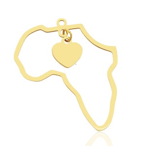 Pendentif Afrique découpé au laser en acier inoxydable, breloque carte de l'Afrique, pendentifs continent africain en or, breloques collier bricolage fabrication de bijoux 30 x 35 mm