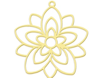 Colgante de flor de acero inoxidable cortado con láser, dije de reliquia, colgantes de collar de flores doradas, dijes de collar DIY para hacer joyas 33 x 30,5 mm