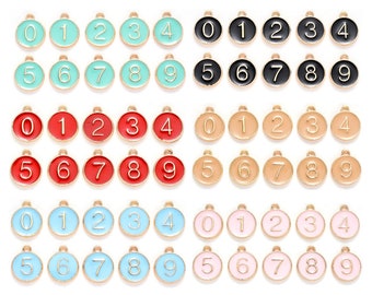 10 stks 0 tot 9 nummer charms, dubbelzijdige ronde tag charms, nummer tags, emaille hangers, gouden email nummer hangers