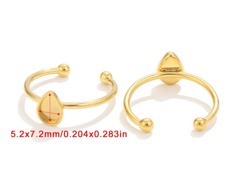 5 pezzi grezzi per anelli in acciaio inossidabile, base per anello, impostazione base rettangolare, impostazioni per anello aperto, grezzi per anelli base Teardrdop, base vuota per anello ovale Teardrop 5.2x7.2mm