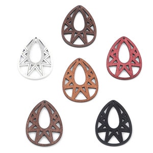 20Pcs Wooden Earring Charms, 40x31mm Painted Wood Pendant, Teardrop Filigree Wooden Earring Pendant Wholesale Wood Supply Findings