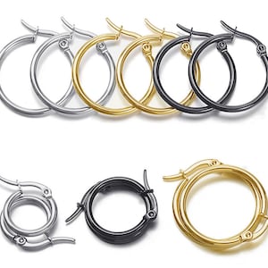 10Pcs 15mm 20mm 25mm 30mm 35mm 40mm 45mm 50mm Stainless Steel Hoop Earring Blanks, Gold Circle Hoop Earrings DIY Jewelry Making Ear Hooks