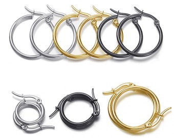 10Pcs 15mm 20mm 25mm 30mm 35mm 40mm 45mm 50mm Stainless Steel Hoop Earring Blanks, Gold Circle Hoop Earrings DIY Jewelry Making Ear Hooks