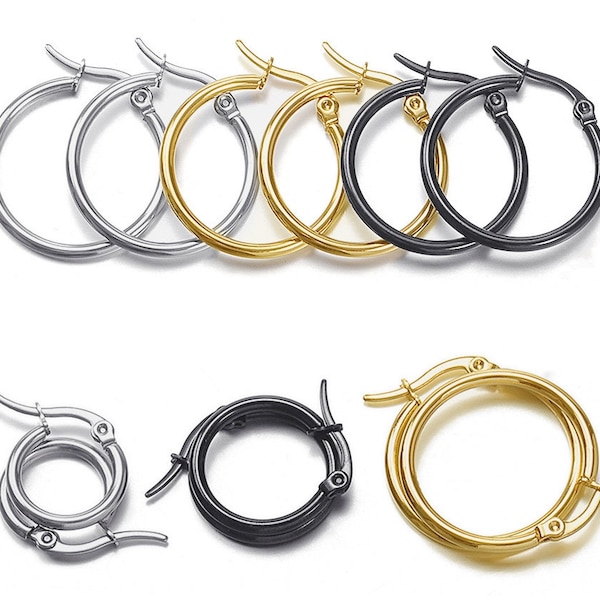10Pcs 15mm 20mm 25mm 30mm 35mm 40mm 45mm 50mm Stainless Steel Hoop Earring Blanks, Gold Circle Hoop Earrings DIY Jewelry Making Ear Hooks
