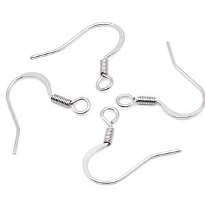 50/100個 16 x 15 mm 316L ステンレススチール製イヤーフック、スプリング付きフラットプレスイヤリングフック、ゴールドイヤーフック、イヤーワイヤー、ジュエリー金具用品