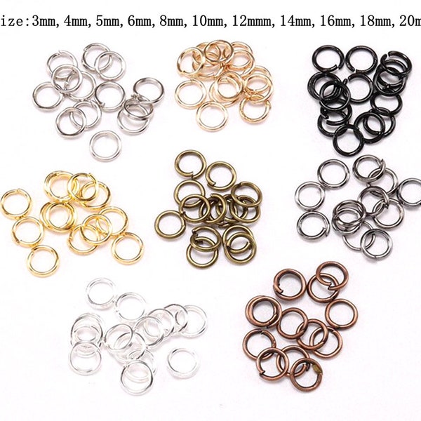 3mm 4mm 5mm 6m 8mm 10mm 12mm 14mm 16mm 18mm 20mm Anneaux de Saut, Résultats de Bijoux en Métal DIY Boucles Simples Ouvertes Anneaux de Saut pour la Fabrication de Bijoux