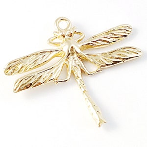 4 pendentifs libellule en or 18 carats, pendentifs breloque libellule, pendentif insecte en laiton avec CZ, bijoux à bricoler soi-même 22 x 24 mm