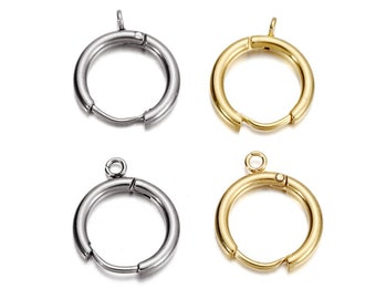 6Pcs Stainless Steel Huggie Hoop Earrings for Men Women, Sleeper Earring Hoop with Loop, Surgical Ear Piercing Hoop Hypoallergenic Hook 12mm