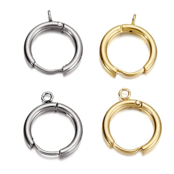 6Pcs Stainless Steel Huggie Hoop Earrings for Men Women, Sleeper Earring Hoop with Loop, Surgical Ear Piercing Hoop Hypoallergenic Hook 12mm