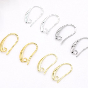 10pcs 18K Gold Ear Hooks, 19x11mm Sterling Silver Plated Brass French Earring Hooks, Open Loop Ear Wire, Handmade Jewelry Findings Supplies