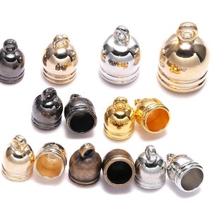 50Pcs 7mm 8mm 10mm 12mm 15mm Acrylic Ribbon End Crimp Bead Caps Fastener Tassel Caps, Metallic Plated End Cap Hats