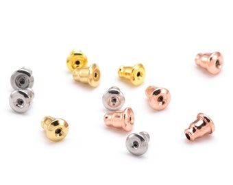 50 piezas 4,5x6mm parte trasera de acero inoxidable de alta calidad, tapones para pendientes con forma de bala, partes traseras de pendientes, tapones para pendientes, fornituras de oro