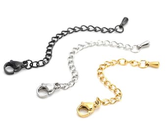 10 cadenas de extensión con cierre de langosta de acero inoxidable de 2 pulgadas, cadena para el extremo del collar, cadena extensora, suministros para accesorios de joyería, cadena de cola de 5 cm