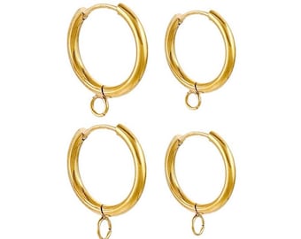 10Pcs Stainless Steel Huggie Hoop Earrings for Men Women, Sleeper Earring Hoops with Loop, Surgical Ear Piercing Hoop Hypoallergenic Hooks
