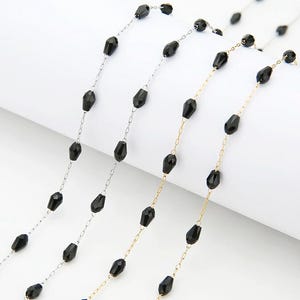 Edelstahlkette mit facettierten schwarzen Kristallperlen, ovale Glieder, Goldhalskette, Armbandkette, Schmuckzubehörzubehör 3,5 x 5 mm