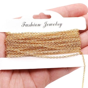 5 meters 1.5mm 2.0mm Stainless Steel Rolo Chain, Tarnish Resistant Closed Links, Gold Silver Tone Link Chain for Necklace Bracelet Making