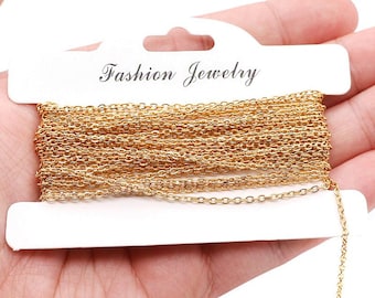 5 meters 1.5mm 2.0mm Stainless Steel Rolo Chain, Tarnish Resistant Closed Links, Gold Silver Tone Link Chain for Necklace Bracelet Making