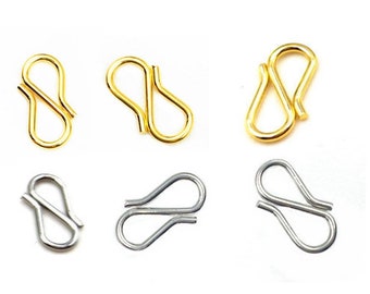 50pcs 13x7mm Stainless Steel S Hooks, Necklace Connector Hook, Gold S Hook Clasp, Jewlery Findings Supplies