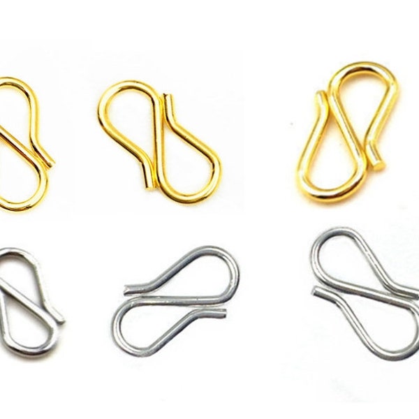 50pcs 13x7mm En acier inoxydable S Hooks, Collier Connecteur Hook, Gold S Hook Fermoir, Jewlery Findings Supplies